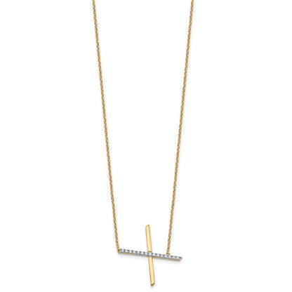 14K Yellow Gold Sideways Diamond Initial X 18 Inch Necklace