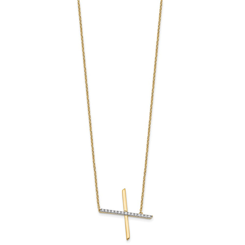 14K Yellow Gold Sideways Diamond Initial X 18 Inch Necklace