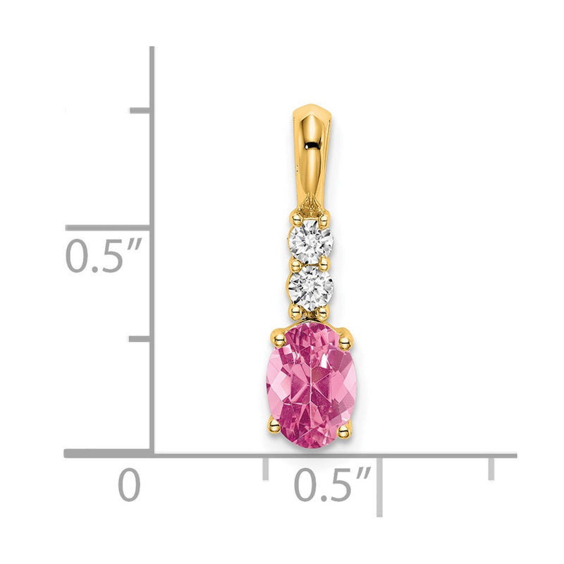 14K Yellow Gold 7x5 Oval October/Pink Tourmaline and Diamond Pendant