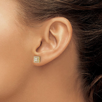 14K Yellow Gold 1/3 carat Diamond Cluster Square Screwback Post Earrings