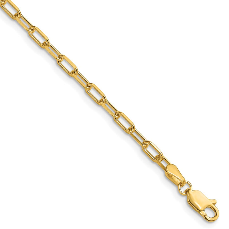 14K Yellow Gold 3.0mm Solid Beveled Paperclip Chain Bracelet