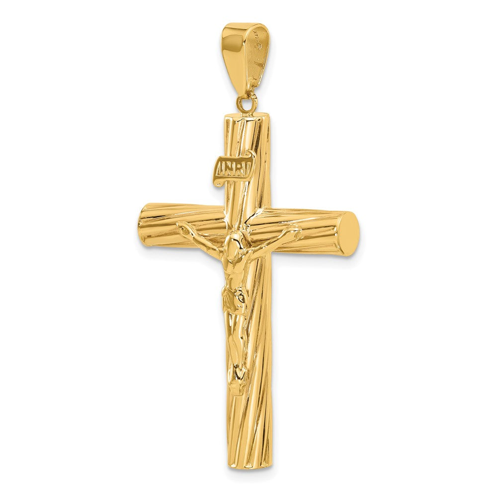 14K Yellow Gold Polished and Textured Crucifix Pendant