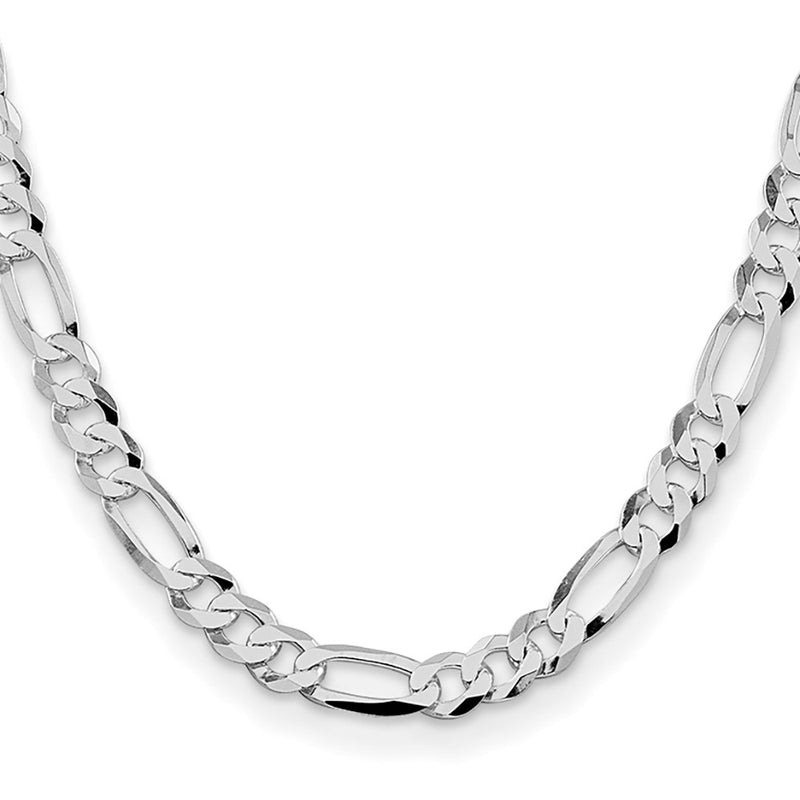 Sterling Silver Rhodium-plated 8.5mm Lightweight Flat Figaro 26 Inch Chain