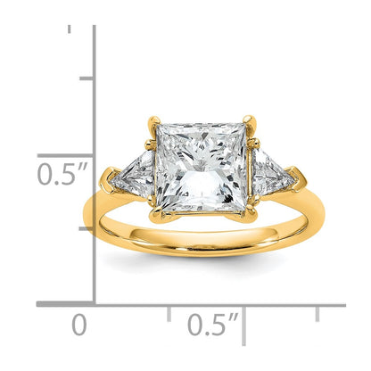 14K Yellow Gold 3 1/8 carat Certified Lab Grown Diamond VS+ F+ Princess and Trillion Complete Three Stone Engagement Ring