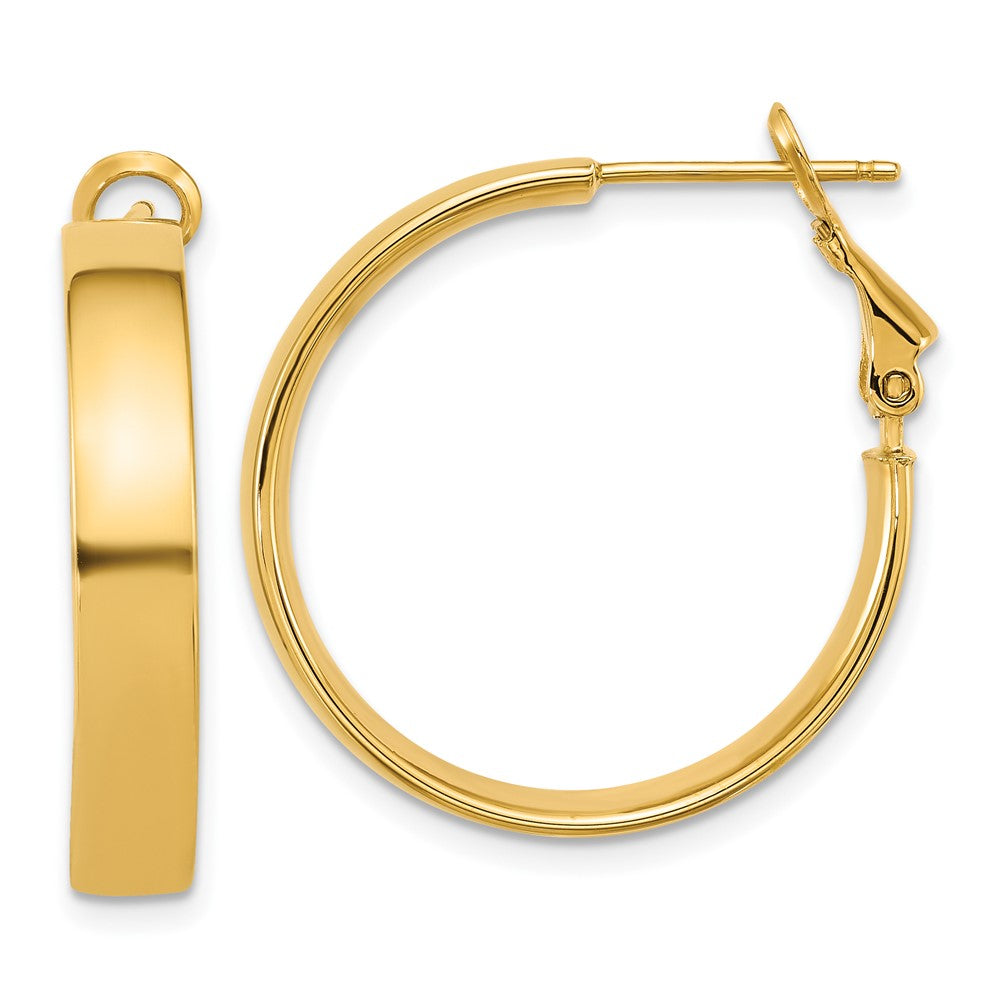 14K Yellow Gold 5x25mm Polished Flat Tube Omega Back Hoop Earrings