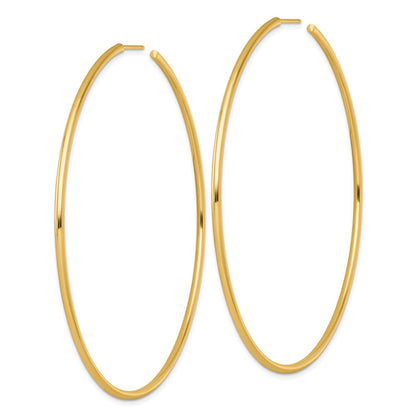 14K Yellow Gold Polished 2.0 x 80mm Tube C-Hoop Post Earrings