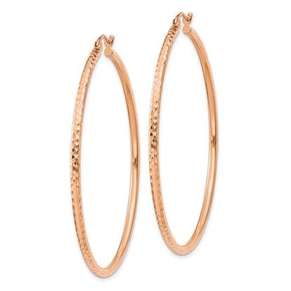 14K Rose Gold 2x50mm Diamond-cut Round Tube Hoop Earrings