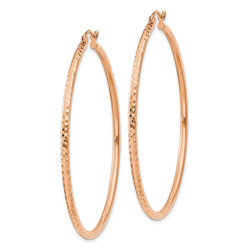 14K Rose Gold 2x50mm Diamond-cut Round Tube Hoop Earrings