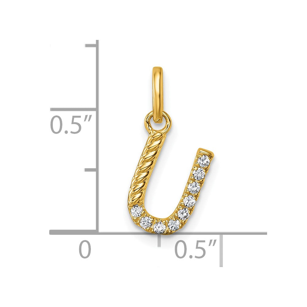 14K Yellow Gold Twisted .10 ct. Diamond Initial U Charm
