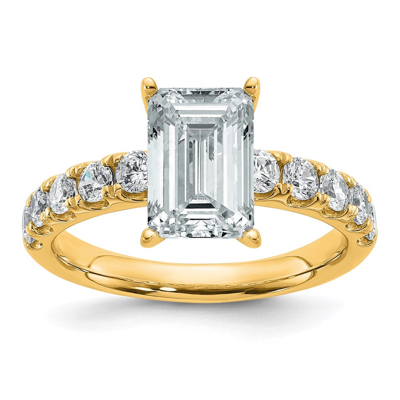 14K Yellow Gold Certified 3 3/4 carat Lab Grown Diamond VS+ F+ Emerald Complete Engagement Ring