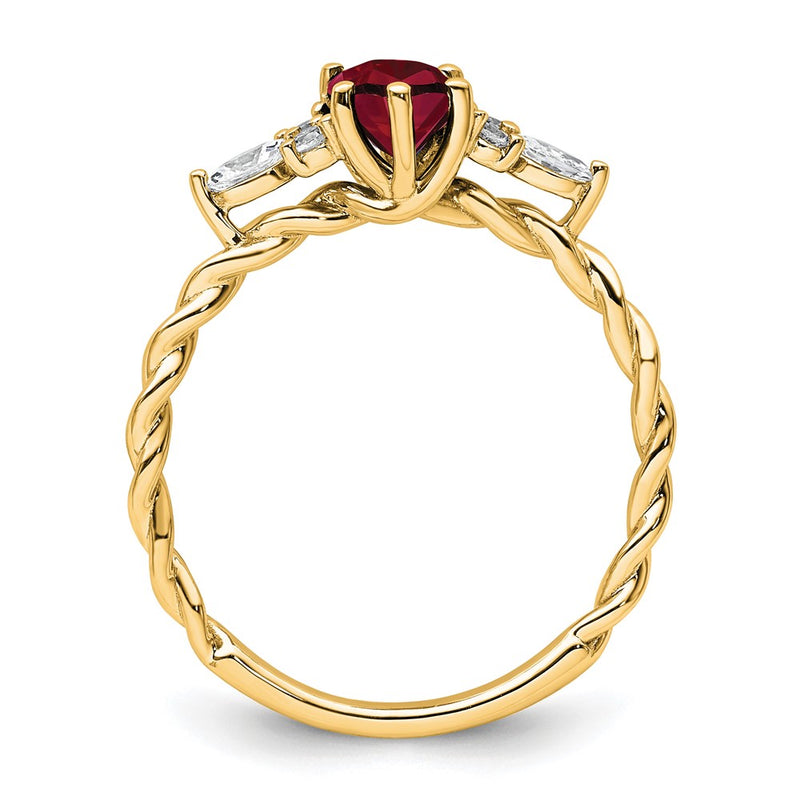 14K Yellow Gold Diamond and 7x5 Oval July/Lab Created Ruby Size 7 Twisted Ring
