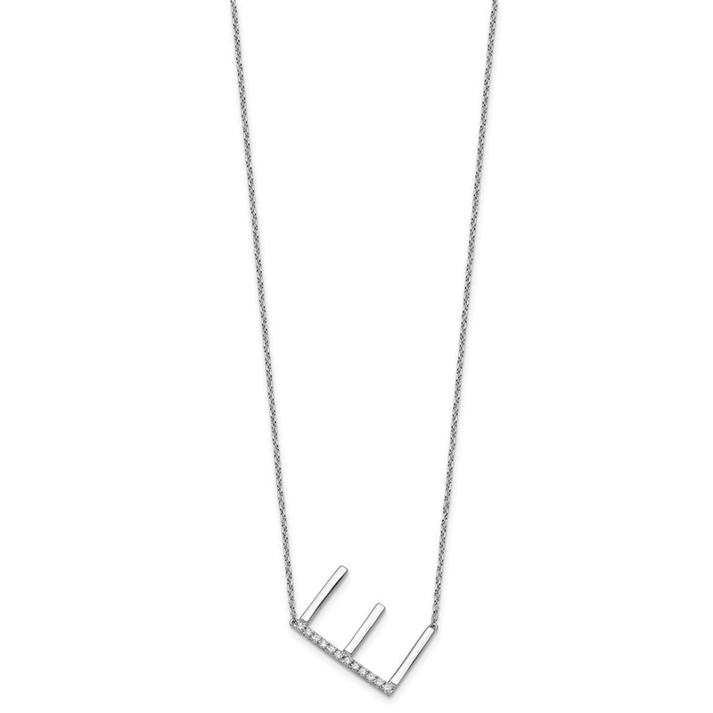14K White Gold Sideways Diamond Initial E 18 Inch Necklace