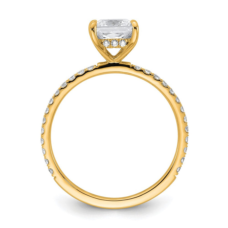 14K Yellow Gold 1 3/8 carat Certified Lab Grown Diamond VS+ F+ Princess Complete Solitaire with Flair Engagement Ring