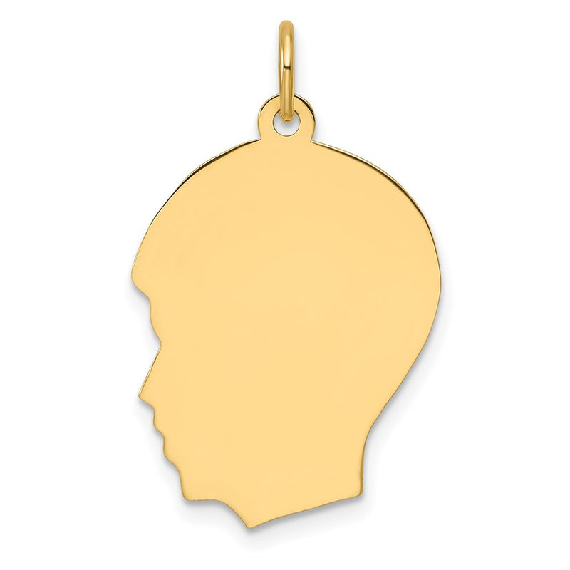 14K Yellow Gold Plain Medium .035 Gauge Facing Left Engravable Boy Head Charm