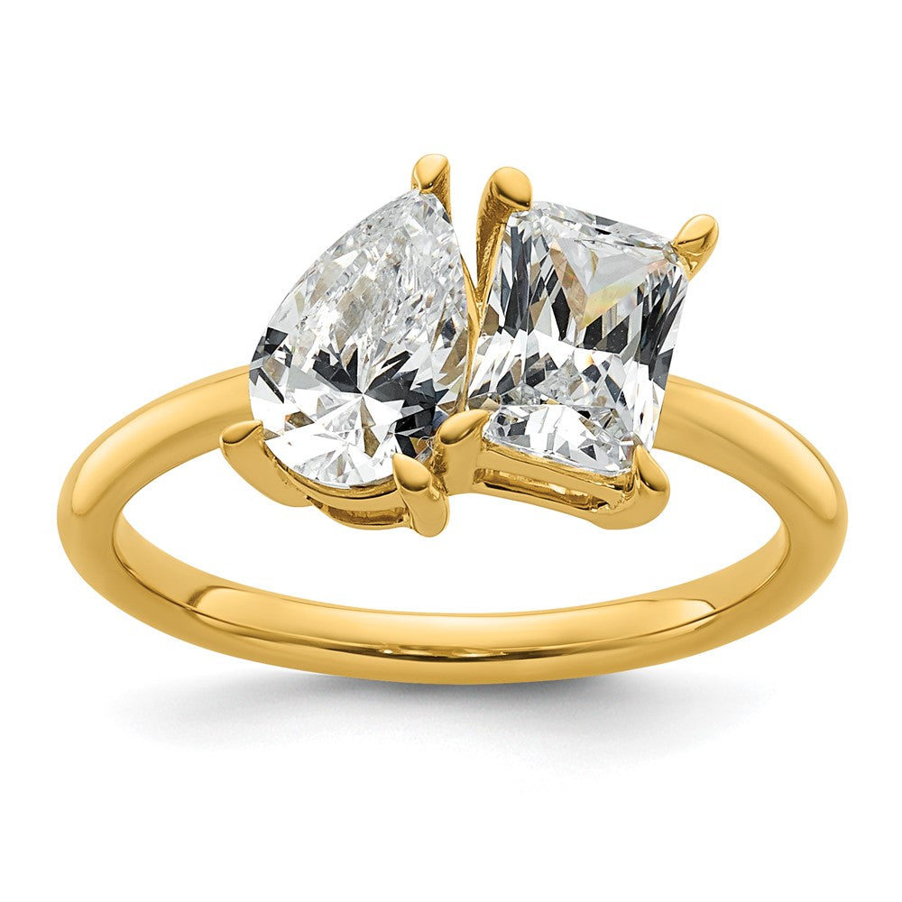 14K Yellow Gold Certified Lab Grown Diamond VS/SI+ G+ Pear/Radiant Two-stone Complete Ring