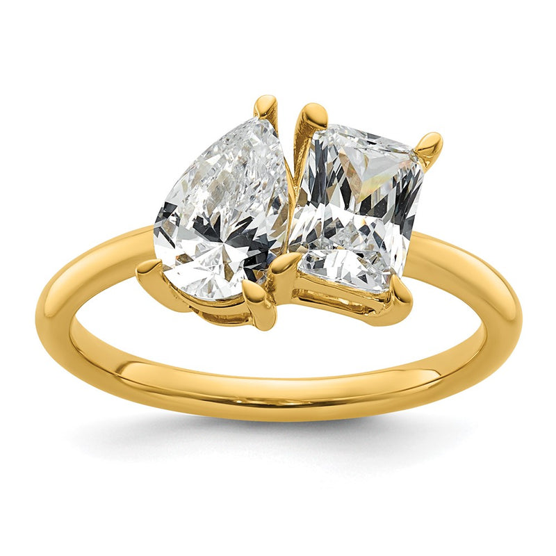 14K Yellow Gold Certified Lab Grown Diamond VS/SI+ G+ Pear/Radiant Two-stone Complete Ring