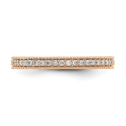 14K Rose Gold Polished 1/3CT Milgrain Edge Diamond Eternity Wedding Band Ring