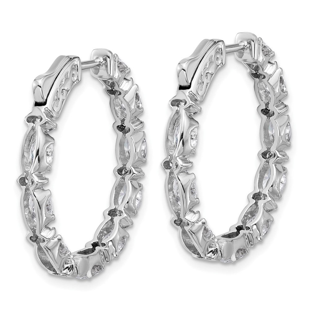 14K White Gold Certified Oval and Round VS/SI FGH Diamond Inside/Outside Hoop Earring