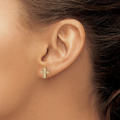 14K Yellow Gold Gold Polished Diamond Cross Post Earrings