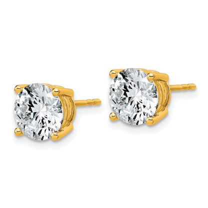 14K Yellow Gold 4 carat Lab Grown Diamond VS+ F+ Round Complete Four Prong Lightweight Stud Earrings