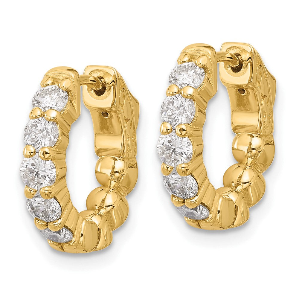 14K Yellow Gold 1 carat Diamond Round Hoop w/Safety Clasp Earrings