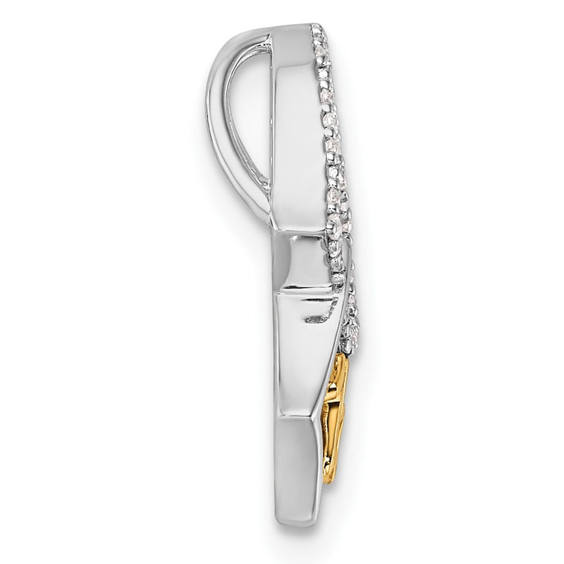 14K Two-Tone Gold Two-tone Polished 1/15 carat Diamond Quinceanera 15 Double Heart Chain Slide