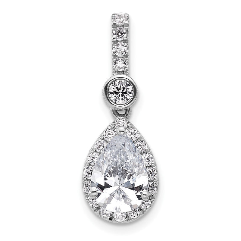 14K White Gold 2 carat Lab Grown Diamond VS/SI+ G+ Pear Complete Halo Pendant