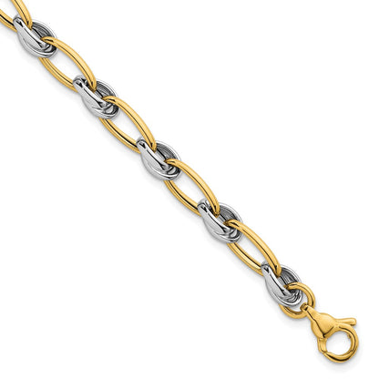 14K Two-Tone Gold Two-tone Polished 7mm Fancy Oval Chain 7.5 Inch Bracelet