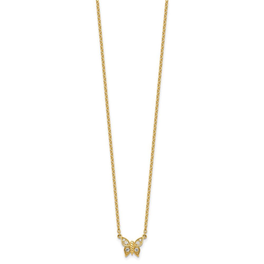 14K Yellow Gold Polished 1/10 carat Diamond Butterfly 18 Inch Necklace