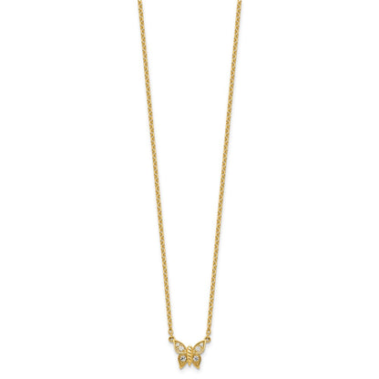 14K Yellow Gold Polished 1/10 carat Diamond Butterfly 18 Inch Necklace