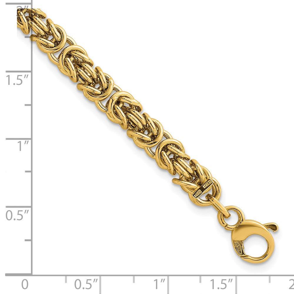 14K Yellow Gold Polished 5.75mm Fancy Rounded Byzantine Link Chain Bracelet