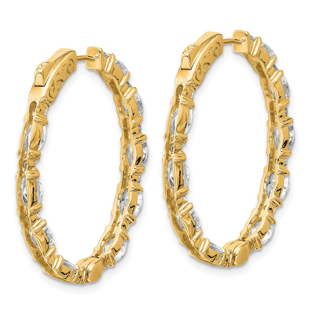 14K Yellow Gold Certified Oval and Round VS DEF Diamond Inside/Outside Hoop Earrings