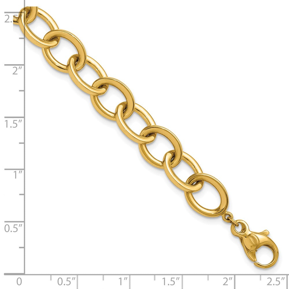 14K Yellow Gold Polished 9mm Round Cable Chain 7.5 Inch Bracelet