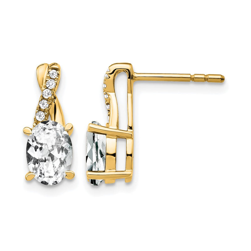 14K Yellow Gold 7x5 Oval April/ Topaz and Diamond Post Earrings