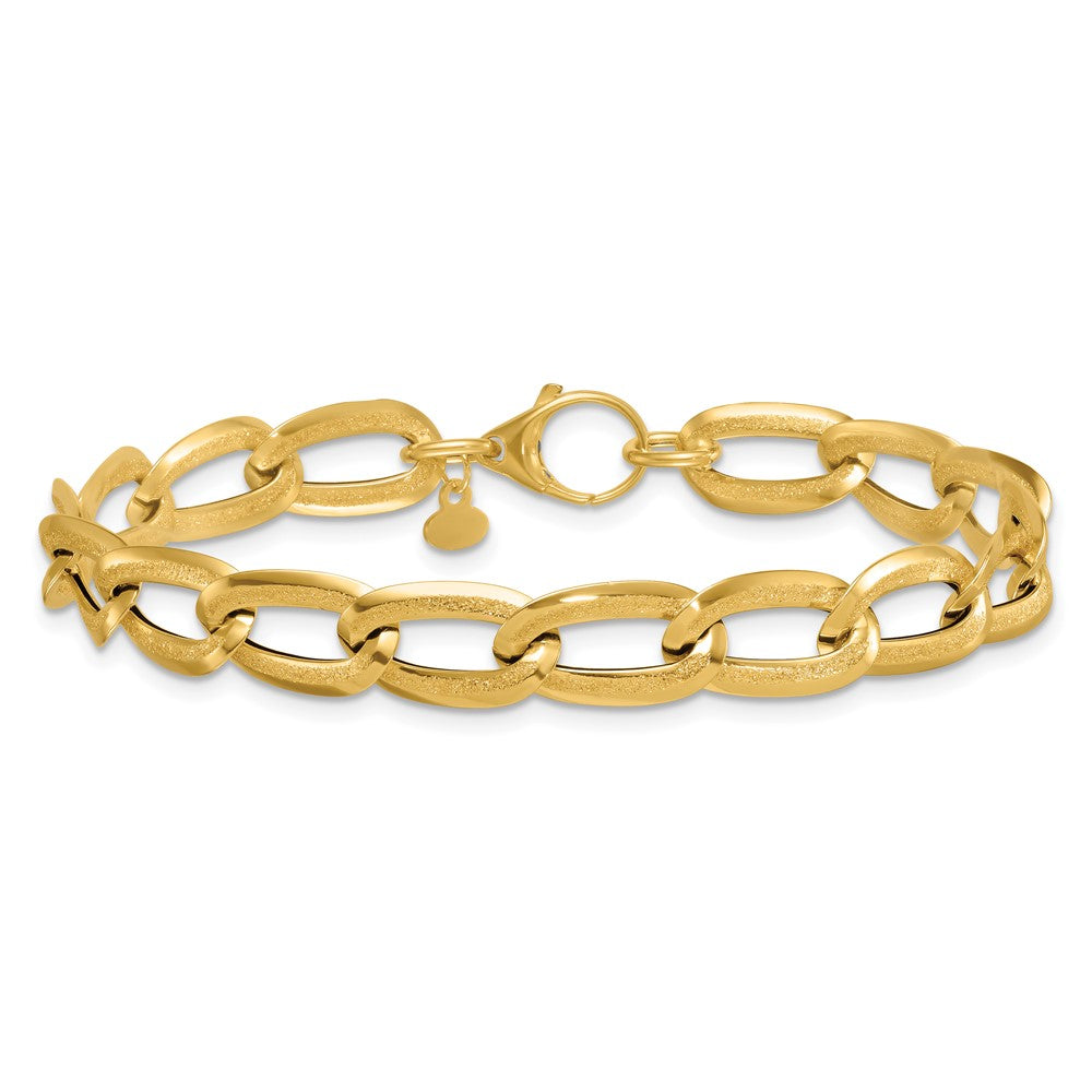 14K Yellow Gold Polished And Textured 8mm Long Curb Link 7.5 Inch Bracelet