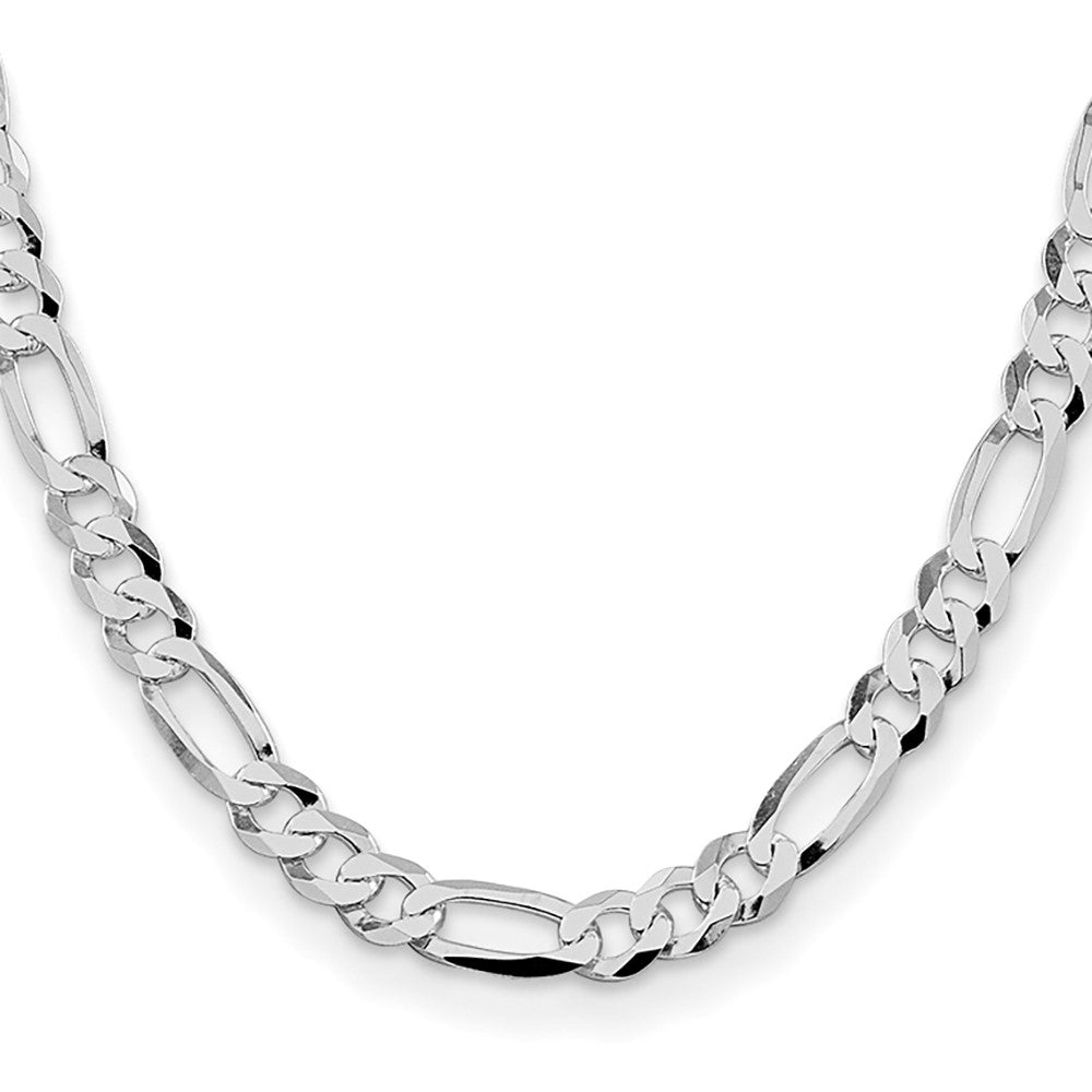 Sterling Silver Rhodium-plated 8.5mm Lightweight Flat Figaro Chain Necklace