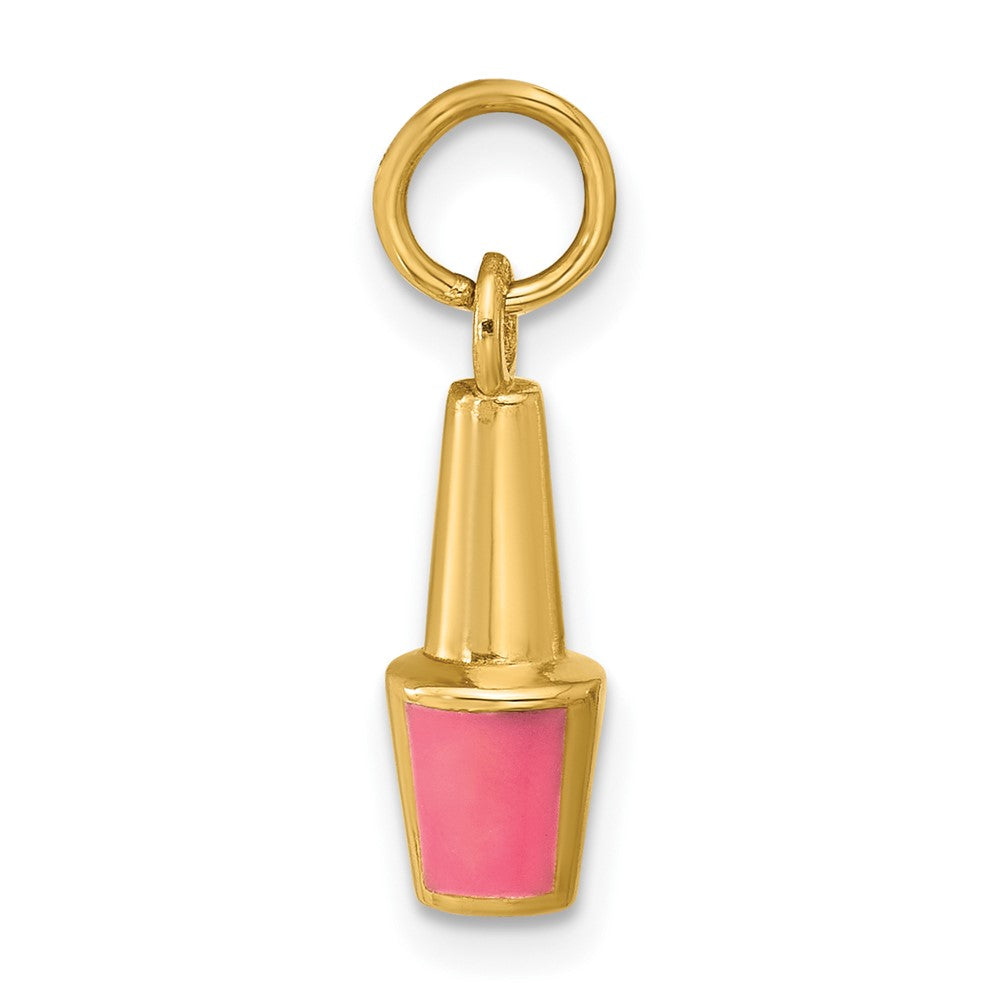 14K Yellow Gold Pink Enameled Nail Polish Charm