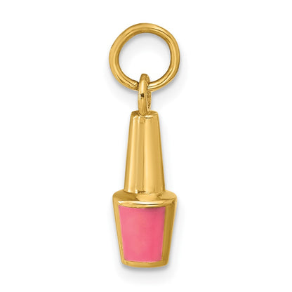 14K Yellow Gold Pink Enameled Nail Polish Charm