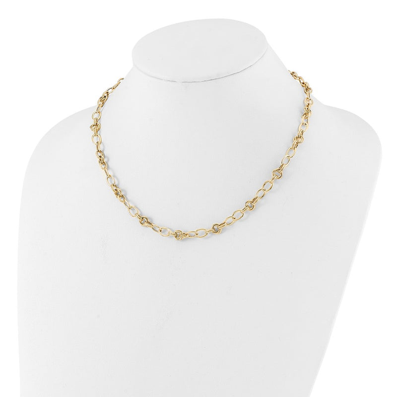 14K Yellow Gold Polished and Textured 6mm Fancy Link 18.5 Inch Necklace