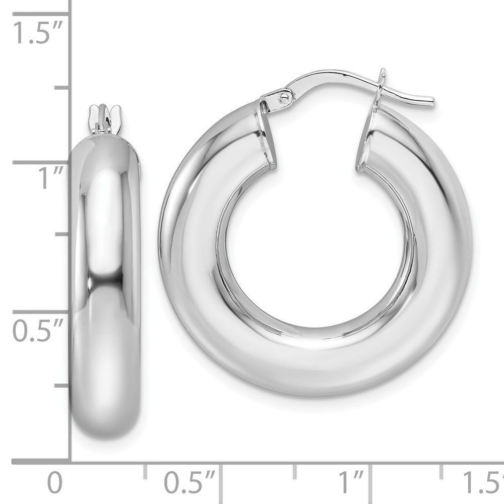 14K White Gold 6x26mm Polished Round Tube Hoop Earrings
