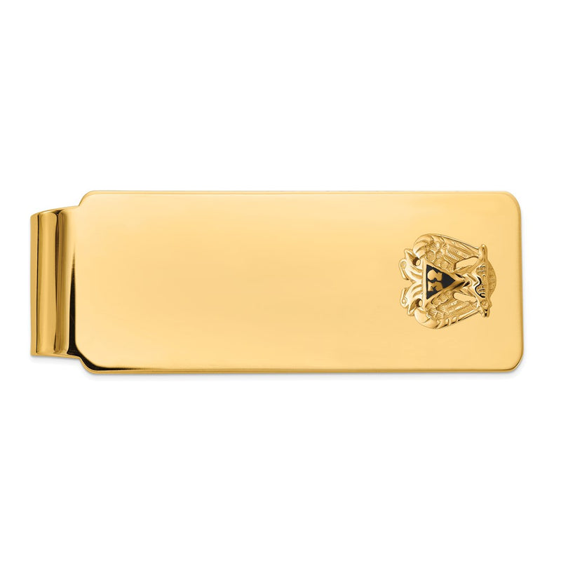 14K Yellow Gold Men's Polished and Textured with Black Enamel 32 Degree Scottish Rite Masonic Medium Money Clip