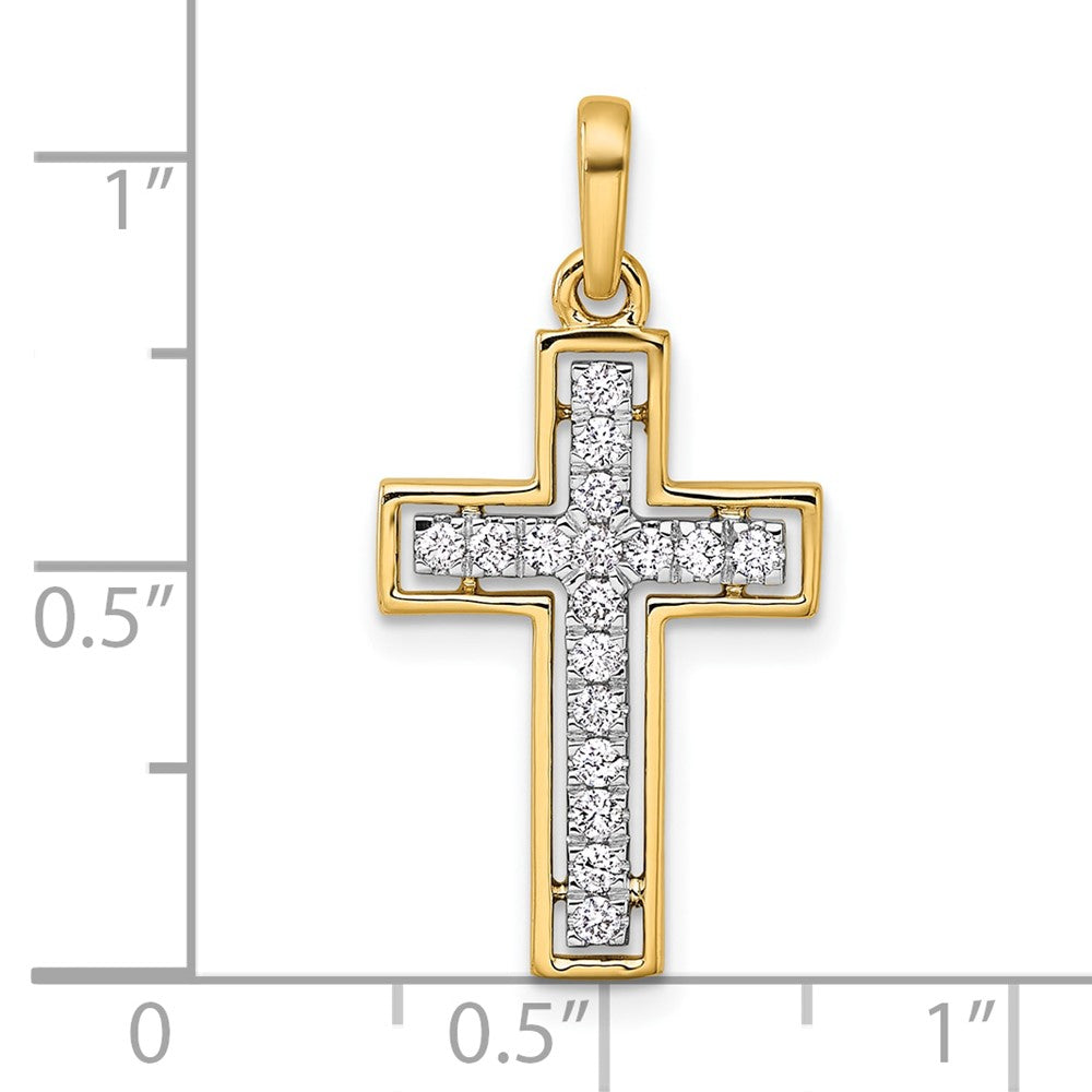 14K Yellow Gold and Rhodium 1/4 carat Diamond Cross Pendant