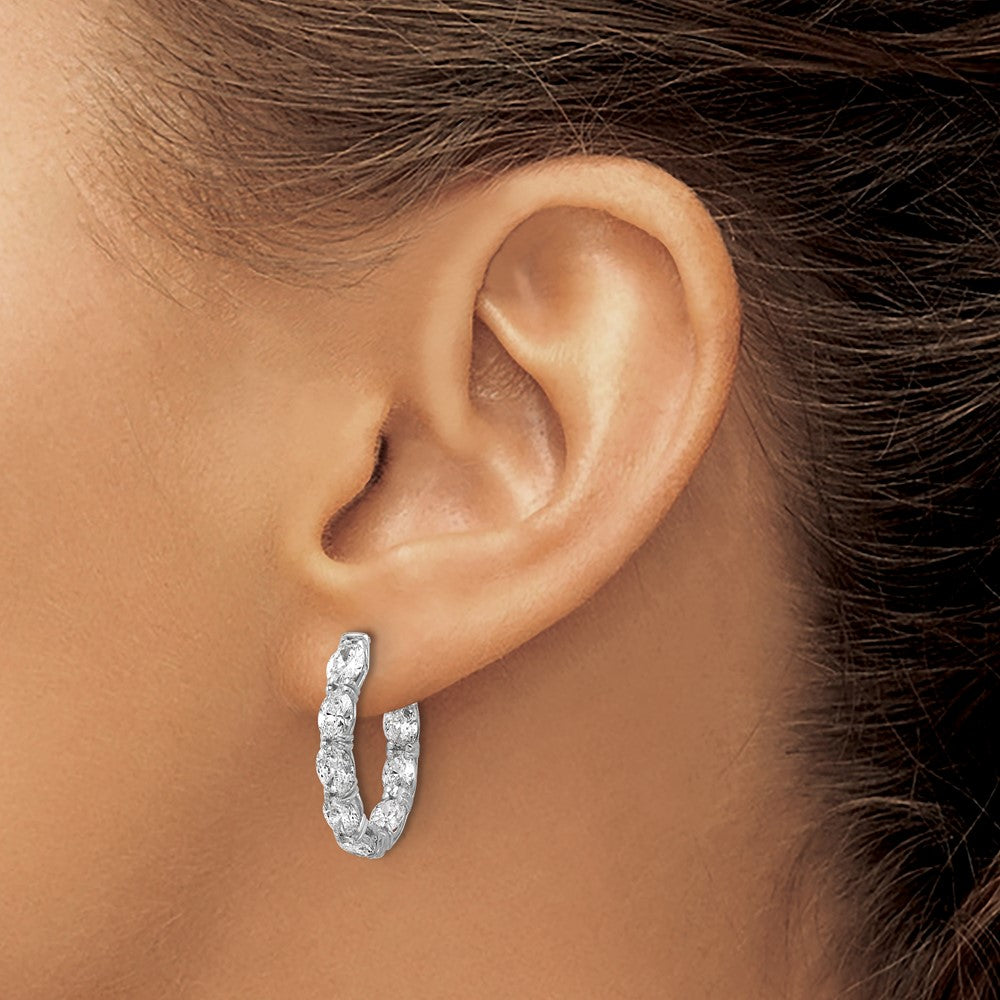 14K White Gold 4 carat Lab Grown Diamond VS/SI+ G+ Oval and Round Complete In and Out Hoop Earrings