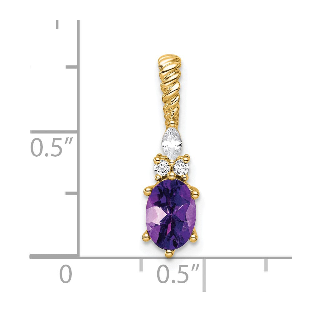 14K Yellow Gold Diamond and 7x5 Oval February/Amethyst Twisted Chain Slide