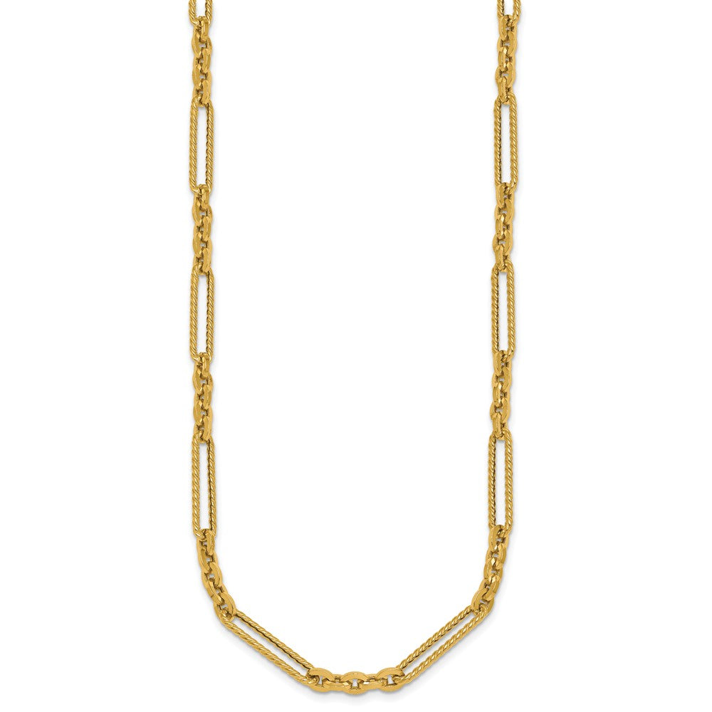 14K Yellow Gold Polished and Textured Fancy Link with Toggle 18 Inch Necklace