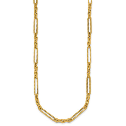 14K Yellow Gold Polished and Textured Fancy Link with Toggle 18 Inch Necklace