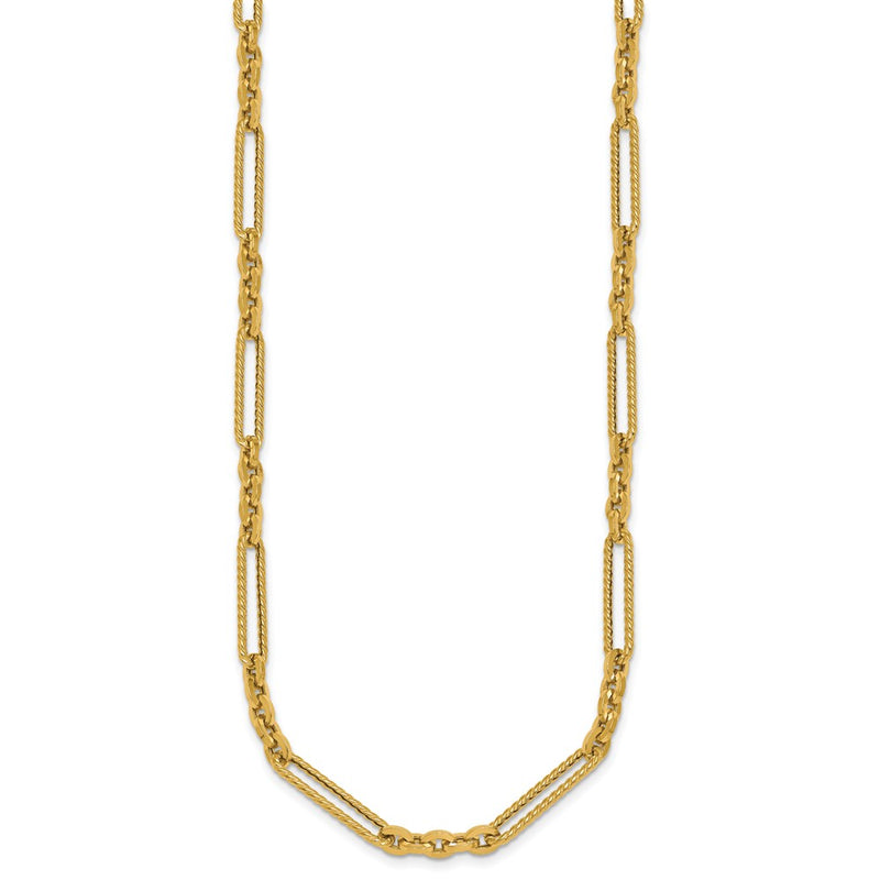 14K Yellow Gold Polished and Textured Fancy Link with Toggle 18 Inch Necklace