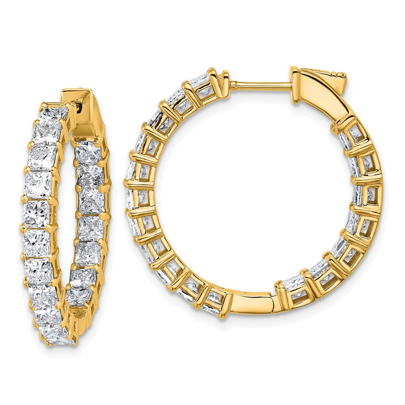 14K Yellow Gold 6 1/8 Lab Grown Diamond VS+ F+ Princess Complete In and Out Hoop Earrings
