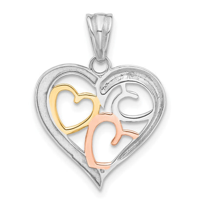 14K Tri-Color Gold Tri-color Diamond-cut Hearts Pendant