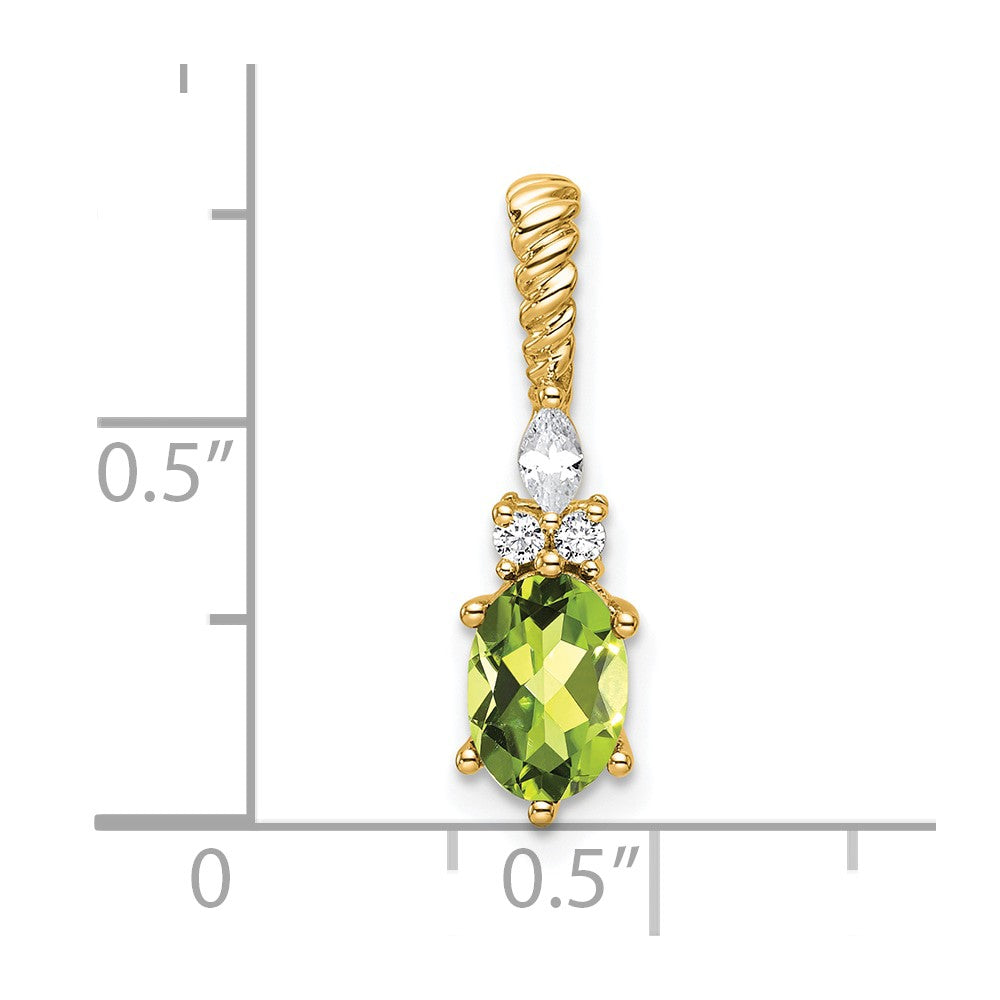 14K Yellow Gold Diamond and 7x5 Oval August/Peridot Twisted Chain Slide